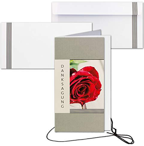 50x Trauerkarte mit Umschlag Set Danksagung - Rose - inklusive hochwertiger Box- DIN Lang Hoch-Format - Danksagungskarten Trauerkarten nach Beerdigung - Trauer-Papiere by GUSTAV NEUSER