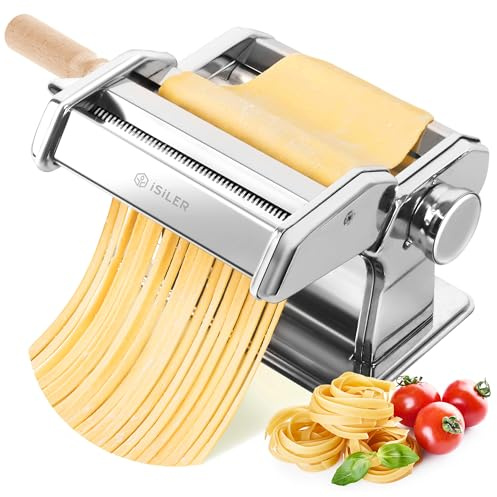 ISILER Pasta Maker, 9 Adjustable Thickness Settings 2-in-1 Pasta Machine with Rollers and Cutter, Noodle Maker for Pasta, Dumpling Skin, Spaghetti, Fettuccini, Lasagna