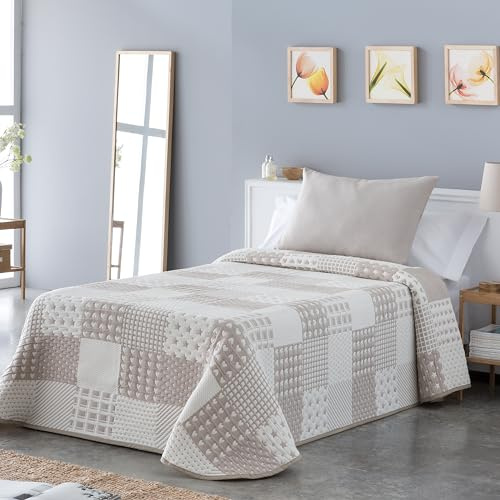 VIALMAN Couvre-lit léger Bouti Sofia 21 pour lit Double de 160 cm | Couvre-lit 160 | Taille du Quilt 250 x 270 cm, Couleur Beige