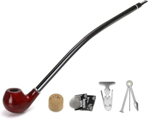 Long Smoking Pipes - Churchwarden Smoking Pipe with 3 - in - 1 Pipe Scraper, Pipe Reamer & Other Smoking Accessories in Gift Smoking Box (Red)