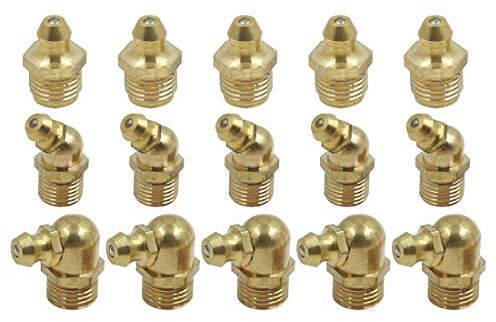 sourcing map Abschmiernippel Kit M10 15 Stück Messing 3 Winkel Für Kfz | Gerade, 45 Grad, 90 Grad, Kegelnippel, Flach, Kugel, Temperaturbeständig, Kein Auslaufen, Für Auto, Motorrad, Lkw, Industrie