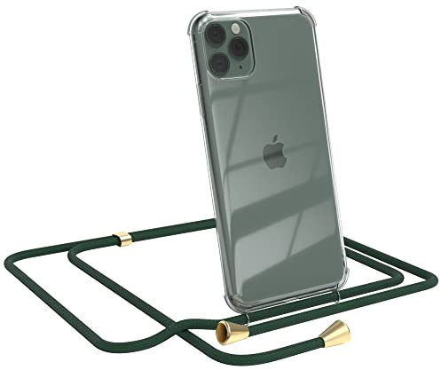 EAZY CASE Handykette kompatibel mit iPhone 11 Pro Max Handyhülle mit Umhängeband, Handykordel mit Schutzhülle, Silikonhülle, Hülle mit Band, Stylische Kette für Smartphones, Grün