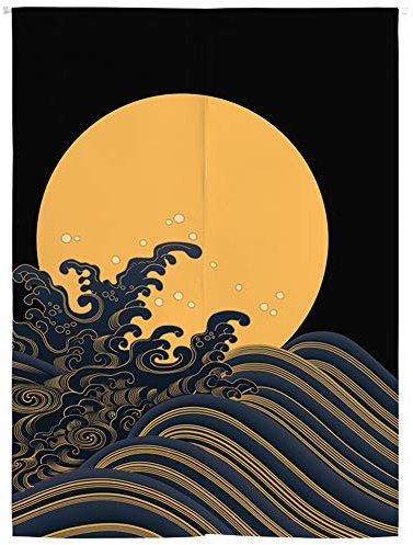 BAIHT HOME Japanese Noren Doorway Curtain Tapestry Hokusai Ukiyoe Moon Door Curtain Room Divider Bistro Decor, 33 x 47 inches