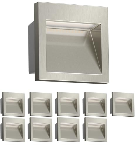 ledscom.de 10x LED Wandeinbauleuchte NOLA, Downlight für außen, IP54, aluminium glänzend, 90 x 90mm, warmweiß