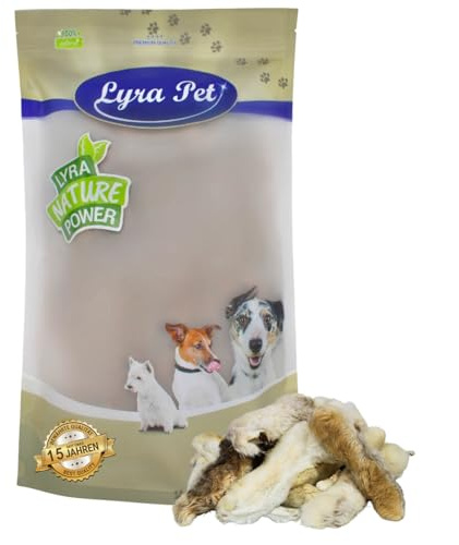 Lyra Pet® 1 kg Kaninchenpfoten mit Fell getrocknet - Kausnack für Hunde | Naturbelassener Kauartikel mit Fell – Proteinreiches Leckerli – Fettarme & gut verträgliche Belohnung – Aus 100 % Kaninchen