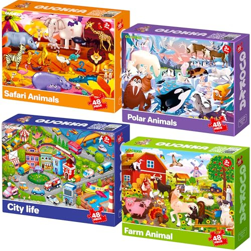 QUOKKA Puzzles for Kids Ages 4-6 – 4 x 48 Pieces Jigsaw Puzzles for Toddlers 2-4 – Children's Game Ages 3-5 for Learning Farm Animals – Educational Preschool Toy for Boys and Girls 4-8 Years Old