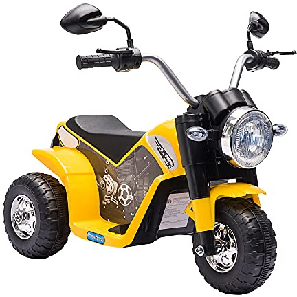 HOMCOM 6V Kids Electric Motorbike 3 Wheels Ride On Toy with Horn Headlights Realistic Sounds for Girl Boy 18-36 Months Yellow
