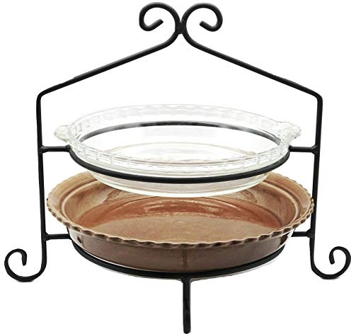 2 Tier Pie Plate Stand - Solid Satin Black Wrought Iron Double Rack Display Amish Handmade in USA