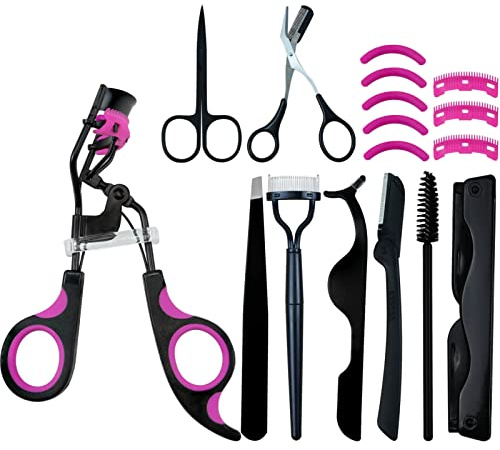 Wimpern Lockenwickler Kit IMMER LIEBEN 17 in 1 Edelstahl Grooming Schere Pinzette Augenbrauentrimmer Schräge Spitze Pinzette Falsche Wimpernzange Wimpernkamm Separator Augenbrauenrasierer