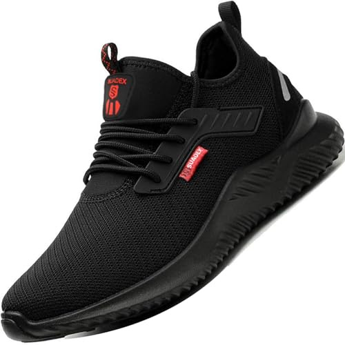SUADEX Zapatos de Seguridad Hombre Mujer Calzado de Trabajo Ligeros Antideslizante Zapatillas de Seguridad con Punta de Acero (B Negro, 41EU)