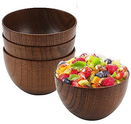 Smallterm 4 Pièces Séries Créatif et Simple Bol en Bois Sans Fond en Bois Bol à Soupe Pratique Convient pour Restaurants et Hôtels