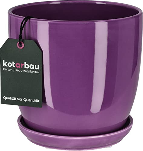 KOTARBAU® Keramiktopf mit Untertasse Rund Violett ⌀ 16 cm Blumentopf Pflanztopf