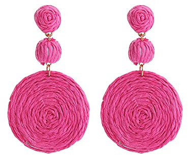Boucles d'oreilles en Paille Faites à la Main pour Femmes Boho Raphia Ball Straw Wicker Braid Hoop Drop Dangle Boucles d'oreilles pour Filles