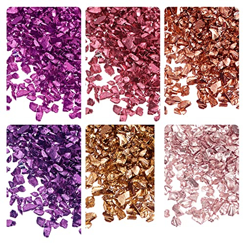 sourcing map 6 Farben Crushed Glass Chips, 1-4mm Unregelmäßiges Glitzer-Metallic-Glas zum Basteln DIY Schmuckfüller Epoxidharz-Dekoration 28 g Rot Lila Farbserie