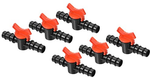 M METERXITY 6 Pack Barbed Ball Valve - Barb Connector Ball Valve Shut Off Switch Apply to Drip Irrigation and Aquariums (19mm, Black Red)