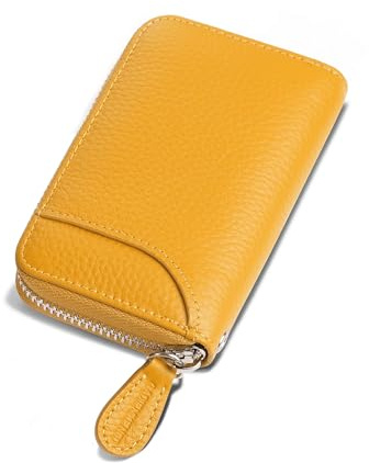 GADIEMKENSD Kreditkartenetui Kartenetui Damen RFID Schutz Leder Portemonnaie Karten Etui Herren Kreditkartenhülle Bankkarten Schutzhülle 14 Fächer Kartenetui Reißverschlussetui Geldbörse Gelb