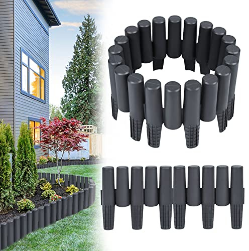 Yznahre 16,8m Rasenkante Kunststoff, Garden Beeteinfassung Gartenpalisade Mähkante Beetumrandung Palisade Beetzaun Holzoptik, Anthrazit, 1 Element (L x H): 28 x 24,5 cm