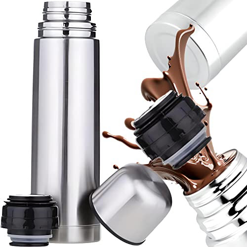 Retoo Thermosflasche Isolierflasche Edelstahl 450ml, Isolierte Trinkflasche, Thermoskanne für Sport, Fitness, Outdoor, 100% Auslaufsicher, Isolation von warmen Getränken, BPA-Frei, Silber