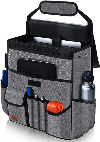 Smof Auto Organizer für Vordersitz/Beifahrersitz, Rücksitz-hängenden Autositz Organizer für Dateien, Bürobedarf, Rücksitz Organizer Kinder mit Separater Tasche für Laptop, Mehrere Taschen (Grau)
