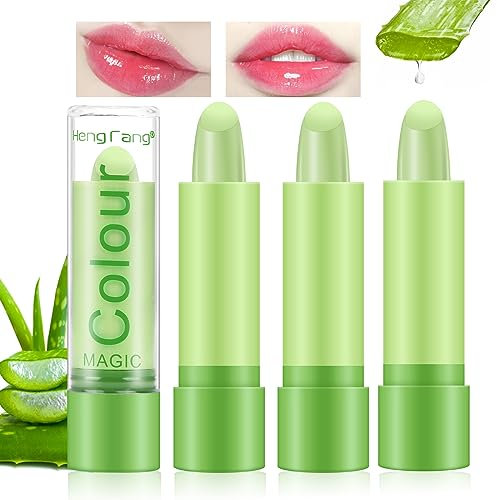Desing Wish 3 Stück Aloe Vera Lips Lippenstift Farbwechselnder Temperaturempfindlicher Faebverändernder Lippenstift Set Pink Magic Lip Gloss Balm Jelly Lipstick 24 stunden Mädchen Geburtstage Geschenk