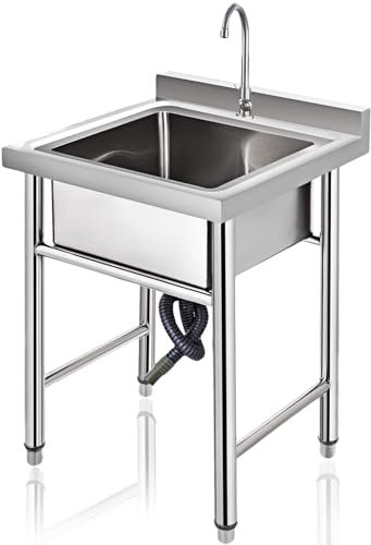 Freistehendes Catering-Spülbecken, Spülbecken aus Edelstahl 304, gewerbliches Küchenspülbecken mit Kaltwasserhahn für Restaurant, Bar, Wäscherei, Garage, Hinterhof, 60 cm