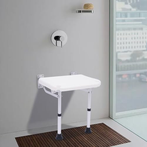 KEESUNG Klappsitz Badestuhl, Wandmontage Klappbarer Duschsitz Weiß Duschklappsitz für ältere Menschen/Schwangere/Behinderte, Maximale Belastung 100 Kg