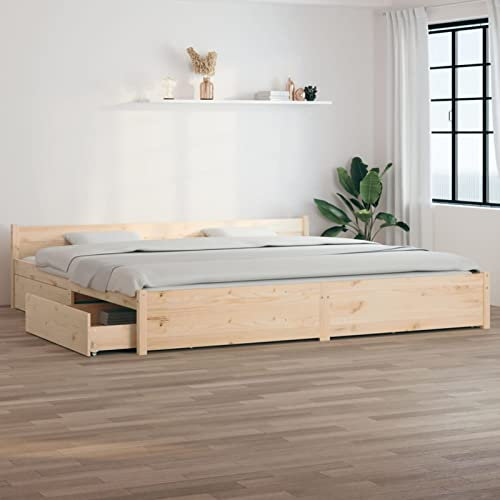 Rantry Bett mit Schubladen Stauraumbett Bettrahmen Holzbett Schubladenbett Mit Kopfteil Doppelbett/Einzelbett Bettgestell 180x200 cm für Schlafzimmer Gästezimmer
