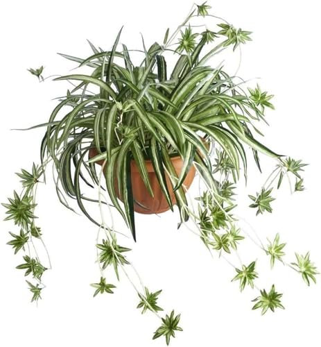 Laelfe 2 Pcs Artificial Spider Plants, Artificial Hanging Spider Plants Silk Fake Spider Plants for Indoor Outdoor Home Garden Decoreations (23.6in)