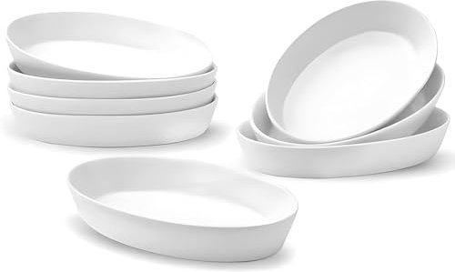 Set di 8 Pirofile da Forno Ovali in Ceramica, 340ML, 19 x 11,4 x 3,6cm, Ciotole in Porcellana per Creme Brûlée, Piatti da Forno per Lasagne Torta Casseruola Tapas