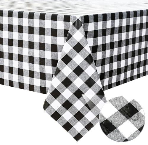 mosayt Wachstuchtischdecke 140x200 cm Schwarz und Weiß kariert Outdoor Tischdecke Wetterfest PVC Tischdecken Plastik Landhausstil deko für Sommer,Frühling,Oster,Party,Garten,Balkon