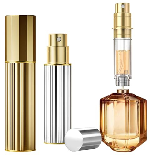 OSALALA Perfume Atomiser Travel Spray Perfume Bottle, Portable Small Refillable Perfume Atomisers Decanter for Purse Handbag Pocket Luggage, 5ml (Gold & Silver)