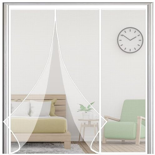 Door Curtain, 250x185cm Magnetic Fly Screen Door, for Protection Against Flies and Other Insects, by Gluing White