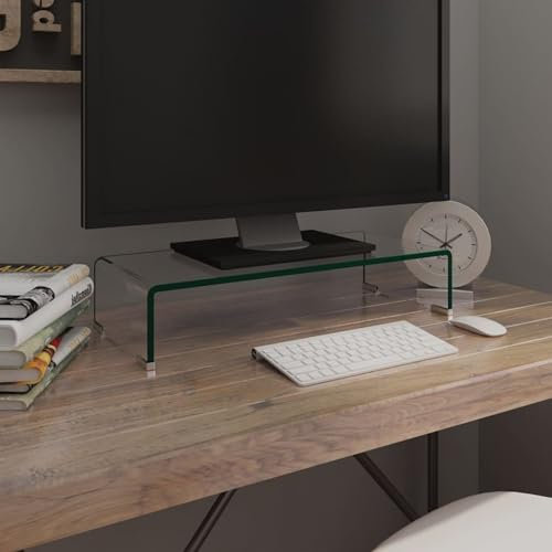Homgoday TV-Schrank für Wohnzimmer, TV-Schrank aus transparentem Glas, 60 x 25 x 11 cm, TV-Schrank, TV-Schrank für Wohnzimmer, niedriger Schrank für industrielle Fernseher, TV-Ständer