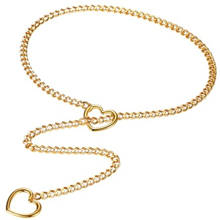 JewelryWe Choker Halskette Damen Panzerkette: Edelstahl Kubanische Kette Y Tropfen Lange Halskette mit Herz Kreis Anhänger Sexy Punk Rock Verstellbare Kette Halsband