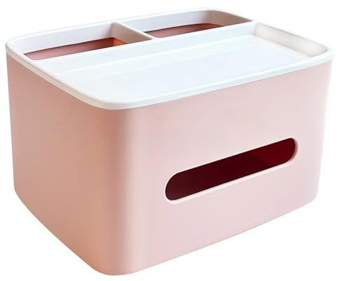 Multifunktionale Taschentuchbox-Abdeckung, Taschentuchbox-Abdeckung mit Aufbewahrung, Schreibtisch-Aufbewahrungsbox, Taschentuchhalter,Spender geeignet für Kommode, Küche,Badezimmer, Bürotisch (Rosa)