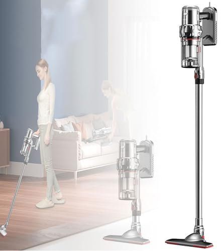 Aspirapolvere verticale senza sacco, aspirapolvere senza fili da 2000 W, contenitore for la polvere da 1,1 l, 5 filtri efficaci,altezza regolabile, for tende,divani,pavimenti in legno, tappeti,peli di
