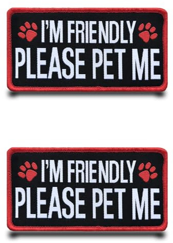 2 Stück PLEASE PET ME Service Dog Lustige Patch Stickerei Taktische Aufnäher mit Nylon Airsoft Patch für Hundegeschirr Taktische Hund Kleidung Baseballkappe Weste