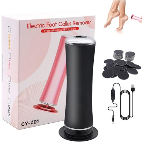 Dermave Electric Foot Callus Remover, Hornhautentferner Elektrisch Stark, Einstellbare Geschwindigkeit Hornhaut Entfernen Fuß mit 60 Stück Sandpapierpads, Elektrische Fußfeile für harte Haut (Schwarz)