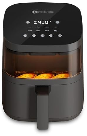 Kitchen Elite Digital Air Fryer Oven with Viewing Window and 8 Presets, 4 Quart, Touchscreen Cooker, Precise Temp Control, Elegant Gray