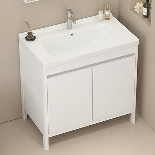 Mobile Bagno A Terra, Mobiletto per bagno con lavandino in ceramica, Mobiletto Sottolavello Cucina con Rubinetto Dell'Acqua Calda, Mobile in ceramica bianca(70x48cm/27.5x14.1in)