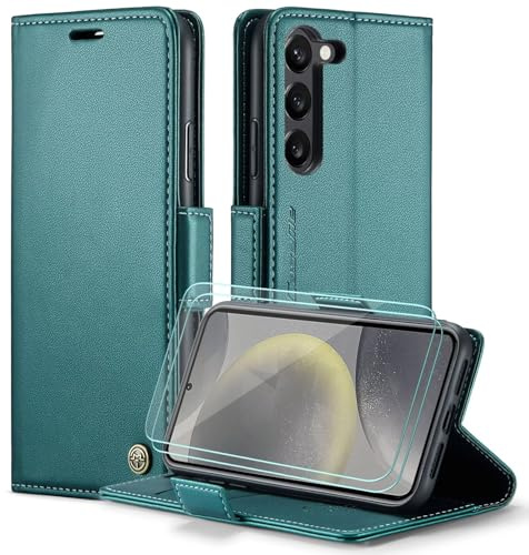 FERLAN Handyhülle für Samsung Galaxy S25 Plus Hülle [Mit 2 Stück Panzer Schutz Glas] [Premium PU Leder] [RFID-Blockierung] [Kartenfach] Klapphülle für Samsung Galaxy S25 Plus - Grün