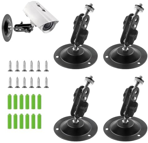 Casenly Soporte de Pared para Cámara, 4 Piezas Soporte Camara Vigilancia, 360° Ajustables Soporte de Montaje en Pared de Cámara de Vigilancia, Soportes de Techo de Pared para Interiores y Exteriores