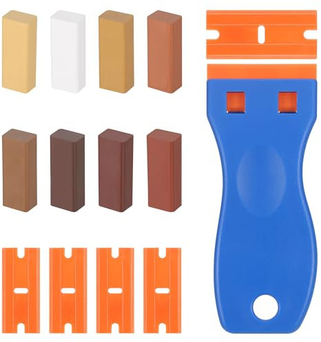 Starvortex 14 Pezzi Kit Riparazione Parquet, Kit di Riparazione Legno per Riparazione Graffi, Macchie, Buco Parquet, 8 Bastoncini di Cera Colorata con Raschietto per Tutti i Tipi di Mobili in Legno