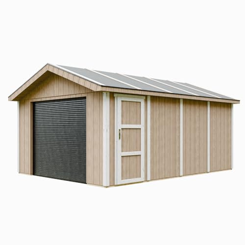 Garaje 17 m²- L378xL530 cm - Garaje para Autos, Motos, Bicicletas, máquinas de jardinería - Construcción con Paneles LP Smartside - Cobertizo de jardín Timbela M991B-TERRA Brown