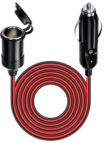 12V/24V Car Cigarette Lighter Extension Cord, 13FT/4M 16AWG Car Charger | Extension Cable with 15A Fuse and LED Lights Heavy Duty Male to Female Socket Adapter for Trucks, Vans, RVs, Tire Inflators