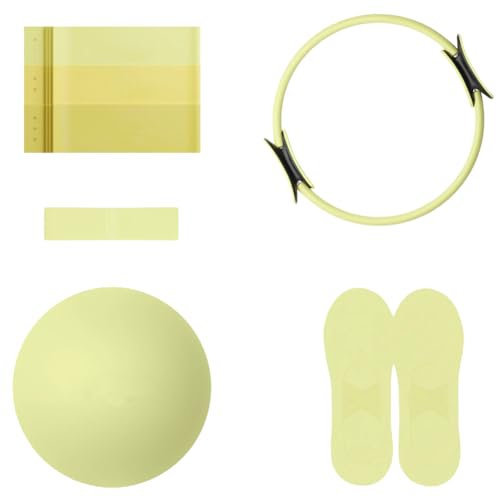 Pilates Essential Kit - Portable Fitness Equipment - with Toning Pilates Ring & Long Resistance Bands & Pilates Loop Bands & Soft Pilates Ball & Pilates Grip Socks (Yellow)