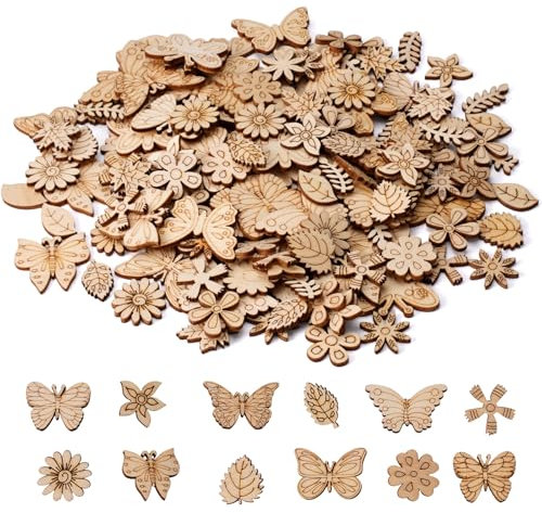 150 Pz Diy Mini Fette, Fiori Foglie Abbellimenti, Decorazioni, Artigianato Decorativo Su Trucioli Di, Farfalle Decorative, Fiori Di, Decorazioni A Dispersione, Per Decorazioni Di Nozze