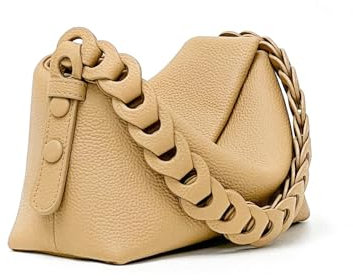 Prettiee Damen-Unterarmtasche aus echtem Leder, weiche Schultertasche, Messenger-Tasche, Damen-Geldbörse (Aprikose)