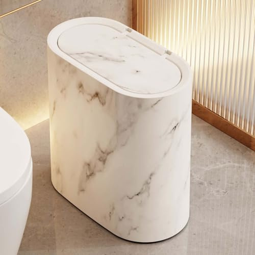 Bathroom Bin with Lid | Plasti-c Trash Can | Slim Small Trash Can with Lid | Push-Type Waste Basket Garbage Can For Bathroom, Bedroom, Home, Offise, Living Room, Kitchen