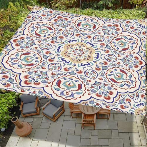 Treer Sun Shade Sail Rectangular Waterproof 95% UV Block Sunscreen Bohemian Awning Canopy with Free Rope Sunshades for Outdoor Garden Patio Pergola Party Balcony Backyard (Mandala,200x240cm)